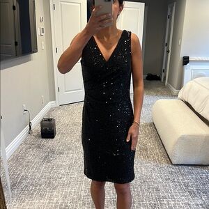 Elegant Black Sequin Double V Dress